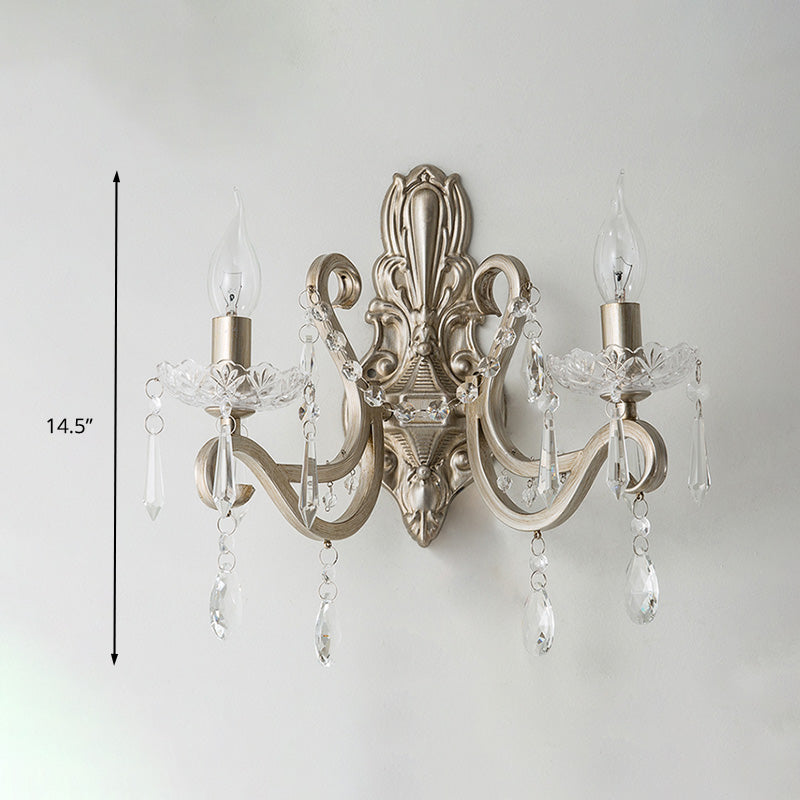 Vivolux | Kristall Kerzenhalter Wandmontierte Lampe Retro 1/2 Glühbirnen Wohnzimmer Wandleuchte Silber