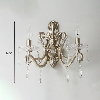 Vivolux | Kristall Kerzenhalter Wandmontierte Lampe Retro 1/2 Glühbirnen Wohnzimmer Wandleuchte Silber