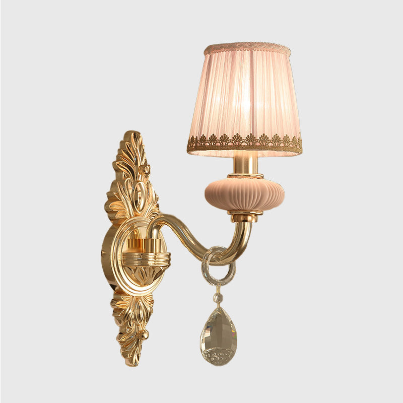 Vivolux | Barrel Schlafzimmer Wand Licht Sconces Traditionelles Stoff 1/2 Köpfe Pink/Blau Wandbeleuchtung mit Kristallakzent