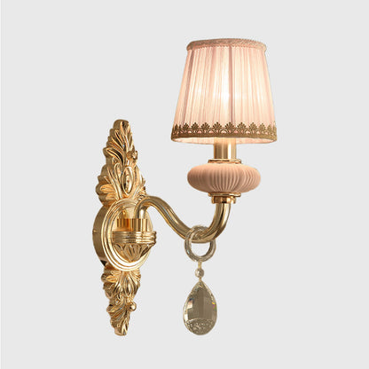 Vivolux | Barrel Schlafzimmer Wand Licht Sconces Traditionelles Stoff 1/2 Köpfe Pink/Blau Wandbeleuchtung mit Kristallakzent