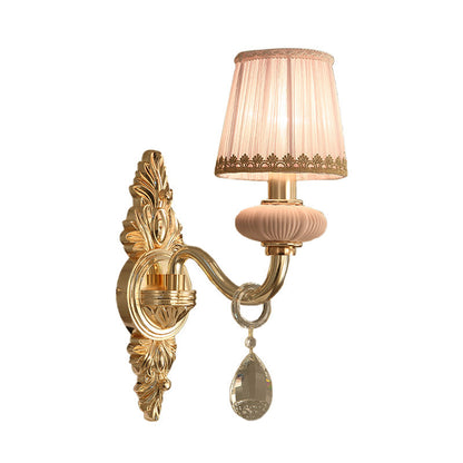 Vivolux | Barrel Schlafzimmer Wand Licht Sconces Traditionelles Stoff 1/2 Köpfe Pink/Blau Wandbeleuchtung mit Kristallakzent