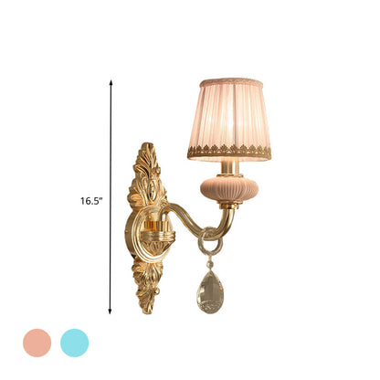 Vivolux | Barrel Schlafzimmer Wand Licht Sconces Traditionelles Stoff 1/2 Köpfe Pink/Blau Wandbeleuchtung mit Kristallakzent