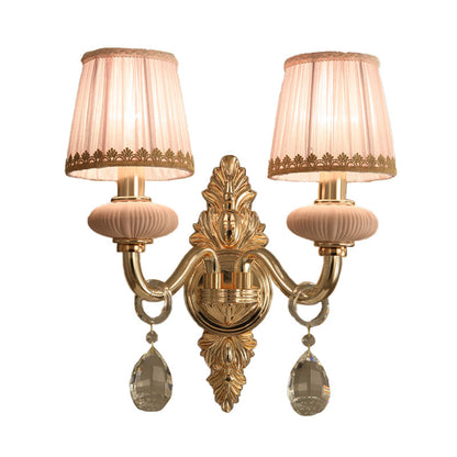 Vivolux | Barrel Schlafzimmer Wand Licht Sconces Traditionelles Stoff 1/2 Köpfe Pink/Blau Wandbeleuchtung mit Kristallakzent