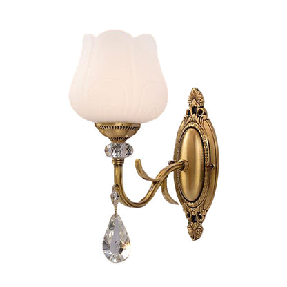 Vivolux | Kristall Prisma Blüte Wandmontierte Lampe Traditionalismus 1/2 Glühbirnen Schlafzimmer Wandleuchte Lichtarmatur in Gold