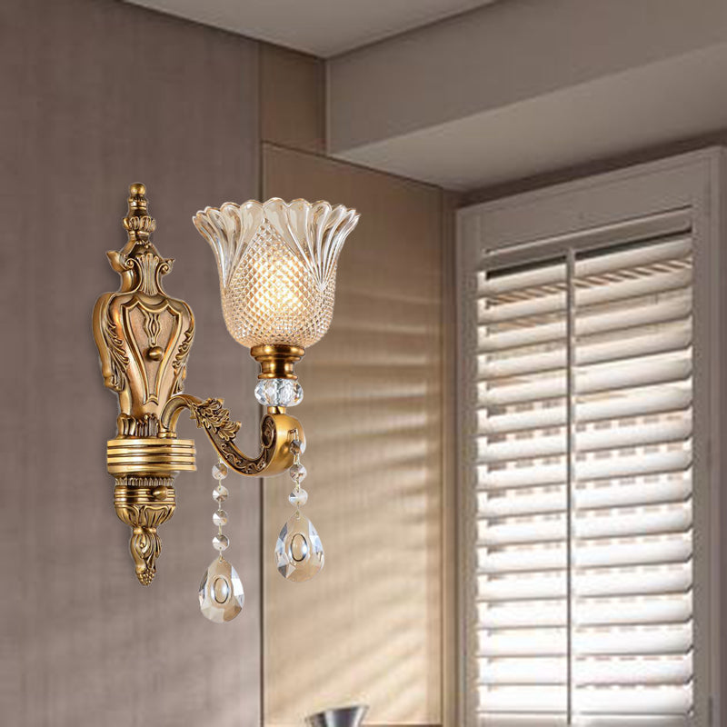 Vivolux | Bell Schlafzimmer Wandlicht Wandlampe Vintage Facettenschliff Kristall 1 Kopf Messing Wandbeleuchtungseinheit