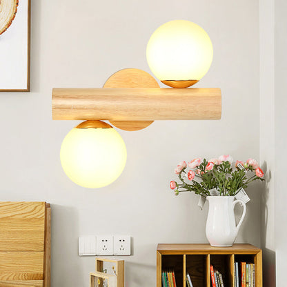 Vivolux | Wandlampe Tube Japanisches Holz 2 Köpfe Beige Wandleuchte mit Milchglas-Schirm