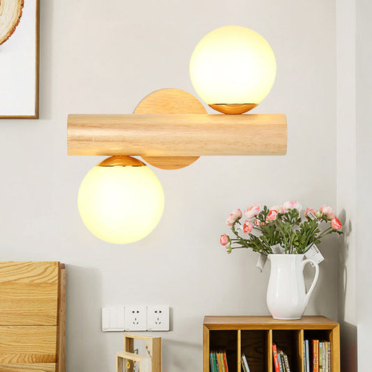 Vivolux | Wandlampe Tube Japanisches Holz 2 Köpfe Beige Wandleuchte mit Milchglas-Schirm