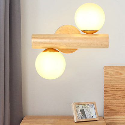 Vivolux | Wandlampe Tube Japanisches Holz 2 Köpfe Beige Wandleuchte mit Milchglas-Schirm