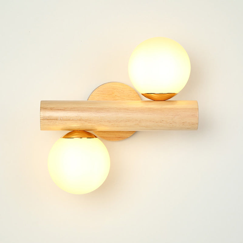 Vivolux | Wandlampe Tube Japanisches Holz 2 Köpfe Beige Wandleuchte mit Milchglas-Schirm