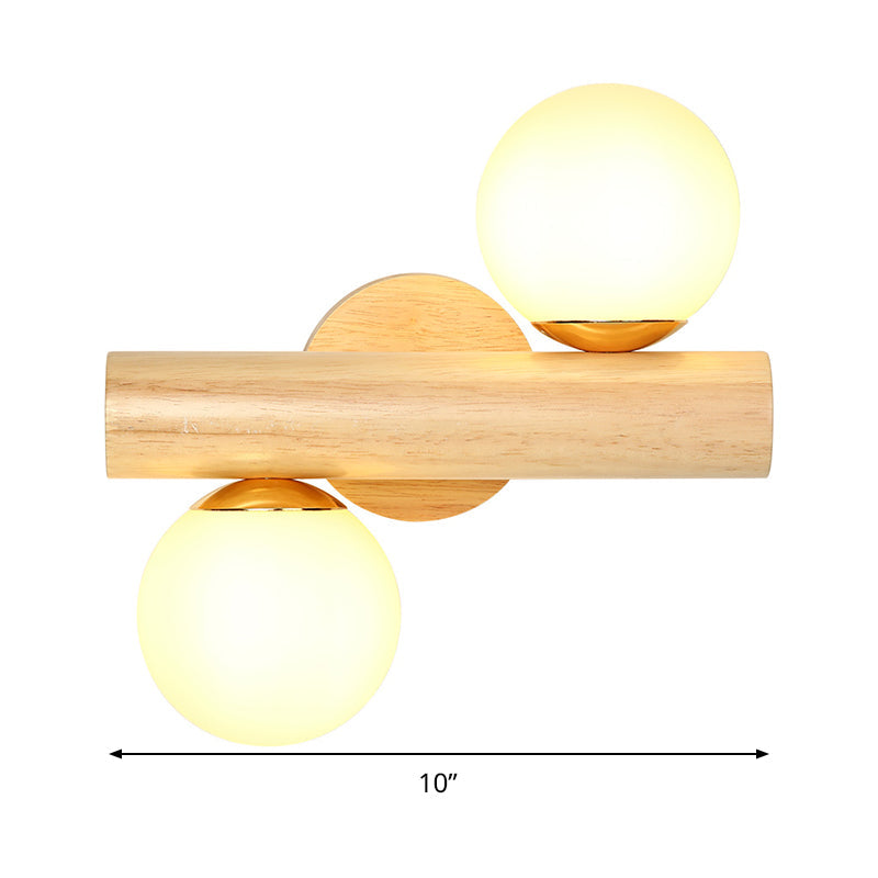 Vivolux | Wandlampe Tube Japanisches Holz 2 Köpfe Beige Wandleuchte mit Milchglas-Schirm