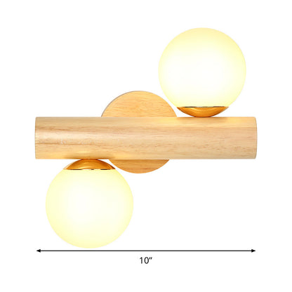 Vivolux | Wandlampe Tube Japanisches Holz 2 Köpfe Beige Wandleuchte mit Milchglas-Schirm
