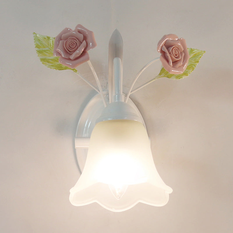 Vivolux | Ivoor Glazen Bloem Wandlamp Platteland 1 Hoofd Woonkamer Wandverlichting Armatuur in Wit/Roze/Blauw