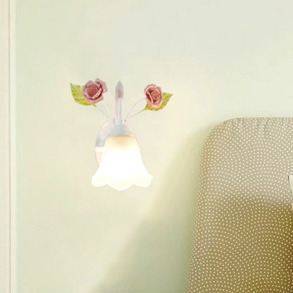 Vivolux | Ivoor Glazen Bloem Wandlamp Platteland 1 Hoofd Woonkamer Wandverlichting Armatuur in Wit/Roze/Blauw