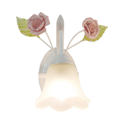 Vivolux | Ivoor Glazen Bloem Wandlamp Platteland 1 Hoofd Woonkamer Wandverlichting Armatuur in Wit/Roze/Blauw