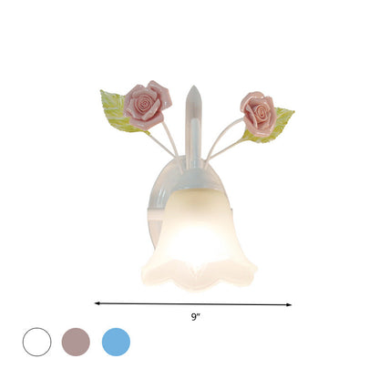 Vivolux | Ivoor Glazen Bloem Wandlamp Platteland 1 Hoofd Woonkamer Wandverlichting Armatuur in Wit/Roze/Blauw