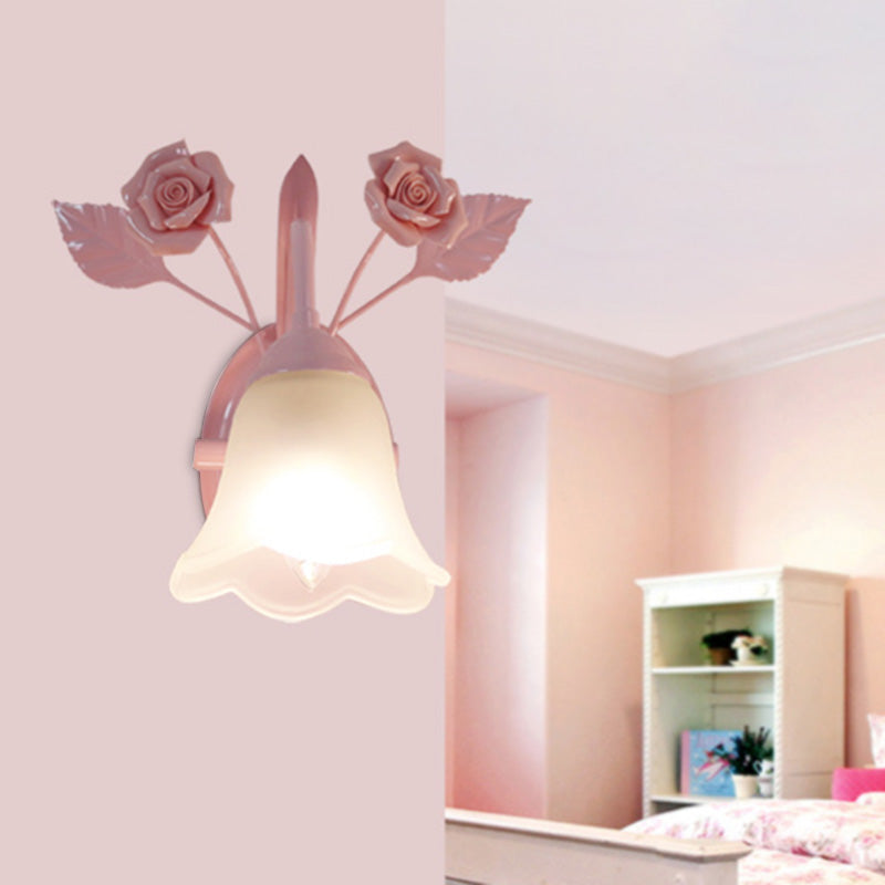 Vivolux | Ivoor Glazen Bloem Wandlamp Platteland 1 Hoofd Woonkamer Wandverlichting Armatuur in Wit/Roze/Blauw