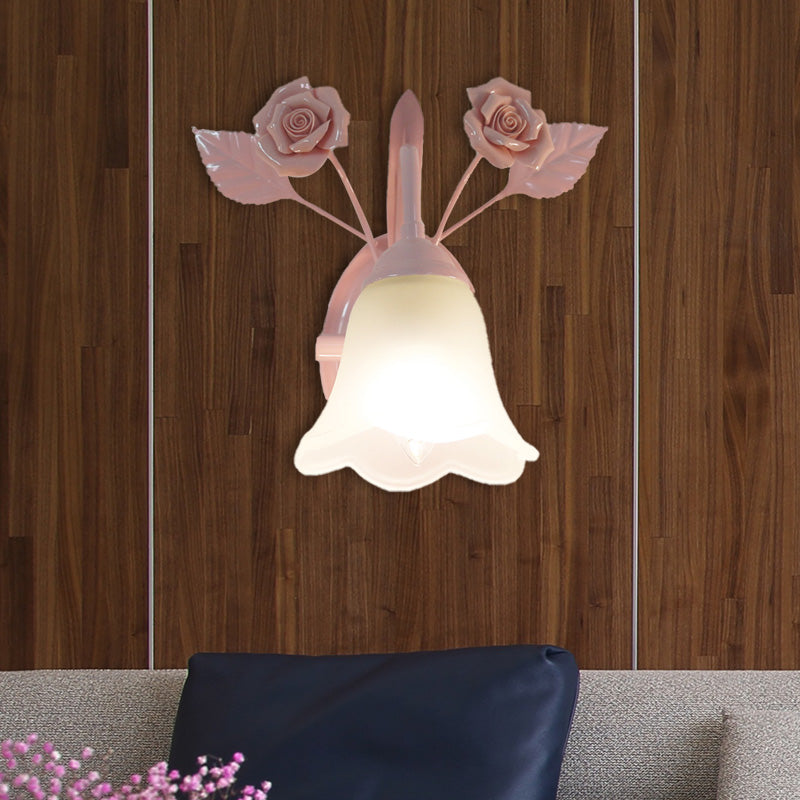 Vivolux | Ivoor Glazen Bloem Wandlamp Platteland 1 Hoofd Woonkamer Wandverlichting Armatuur in Wit/Roze/Blauw