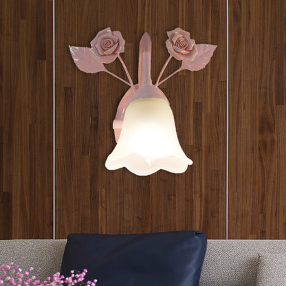 Vivolux | Ivoor Glazen Bloem Wandlamp Platteland 1 Hoofd Woonkamer Wandverlichting Armatuur in Wit/Roze/Blauw
