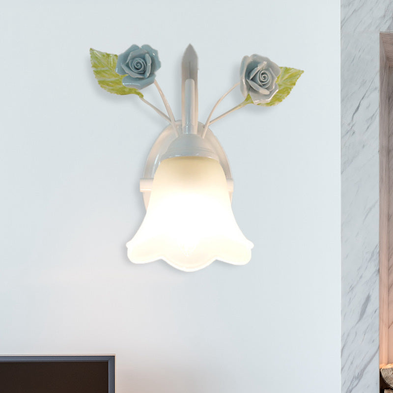 Vivolux | Ivoor Glazen Bloem Wandlamp Platteland 1 Hoofd Woonkamer Wandverlichting Armatuur in Wit/Roze/Blauw