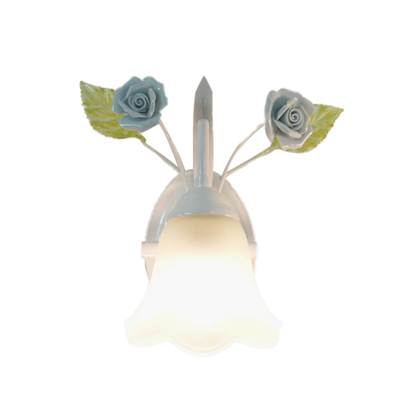 Vivolux | Ivoor Glazen Bloem Wandlamp Platteland 1 Hoofd Woonkamer Wandverlichting Armatuur in Wit/Roze/Blauw