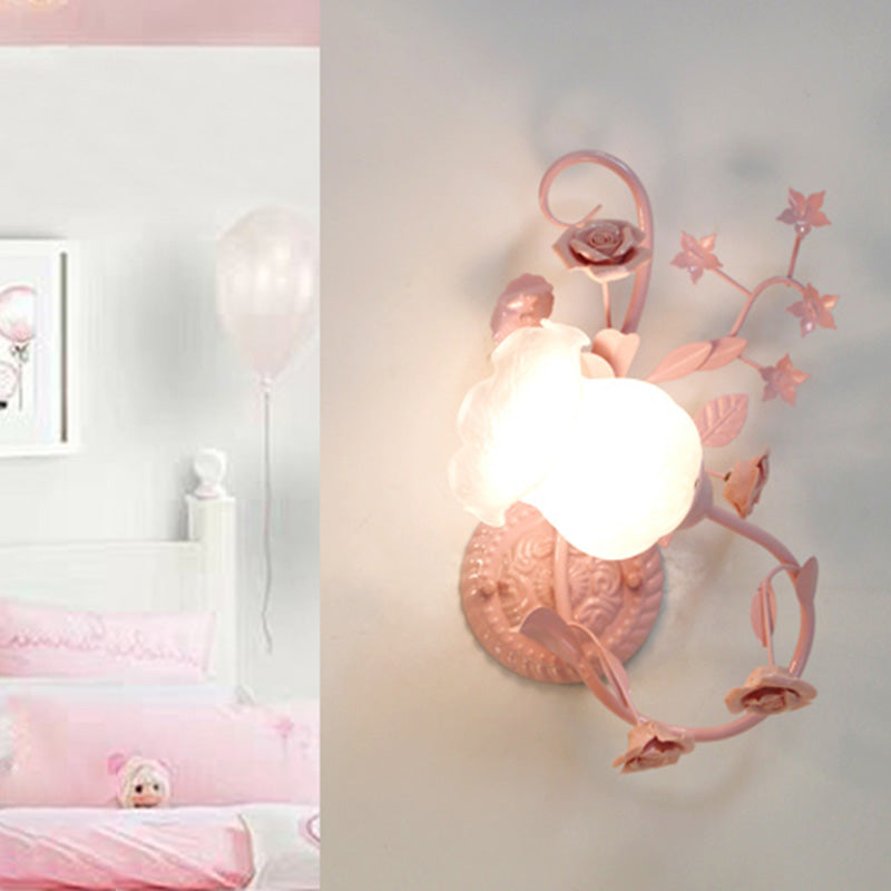Vivolux | Creme Glas Blüten Wandmontierte Lampe Landhausstil 1 Kopf Wohnzimmer Wandleuchte Lichtarmatur in Weiß/Rosa, Links/Rechts