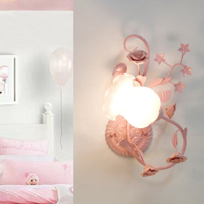Vivolux | Creme Glas Blüten Wandmontierte Lampe Landhausstil 1 Kopf Wohnzimmer Wandleuchte Lichtarmatur in Weiß/Rosa, Links/Rechts