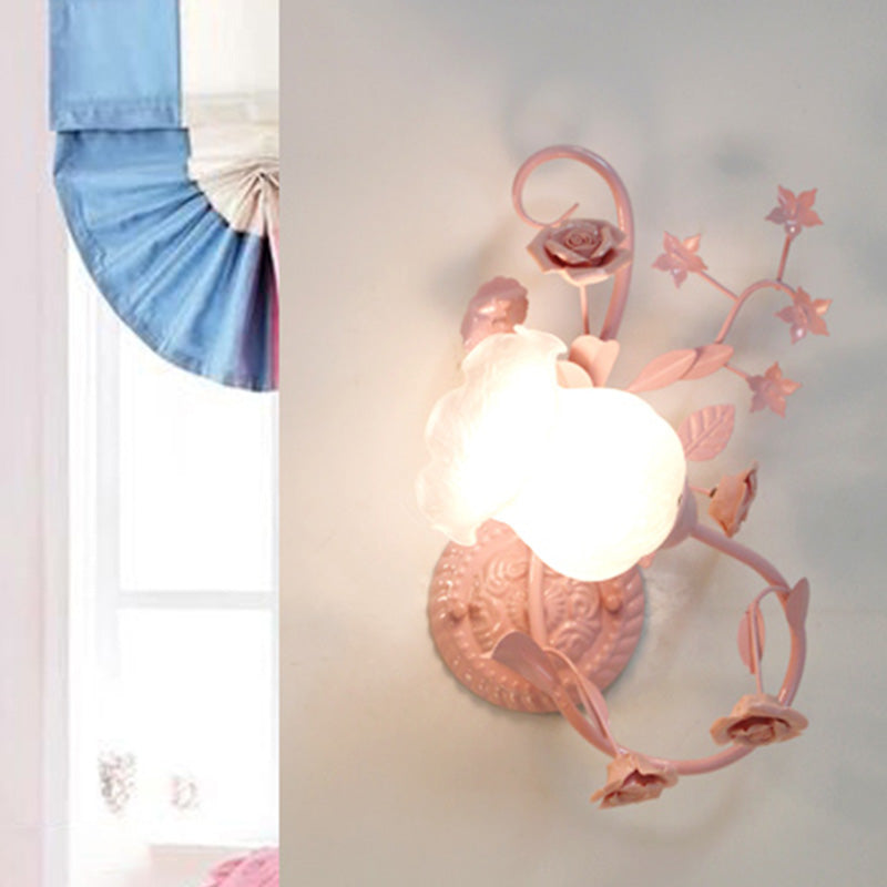 Vivolux | Creme Glas Blüten Wandmontierte Lampe Landhausstil 1 Kopf Wohnzimmer Wandleuchte Lichtarmatur in Weiß/Rosa, Links/Rechts