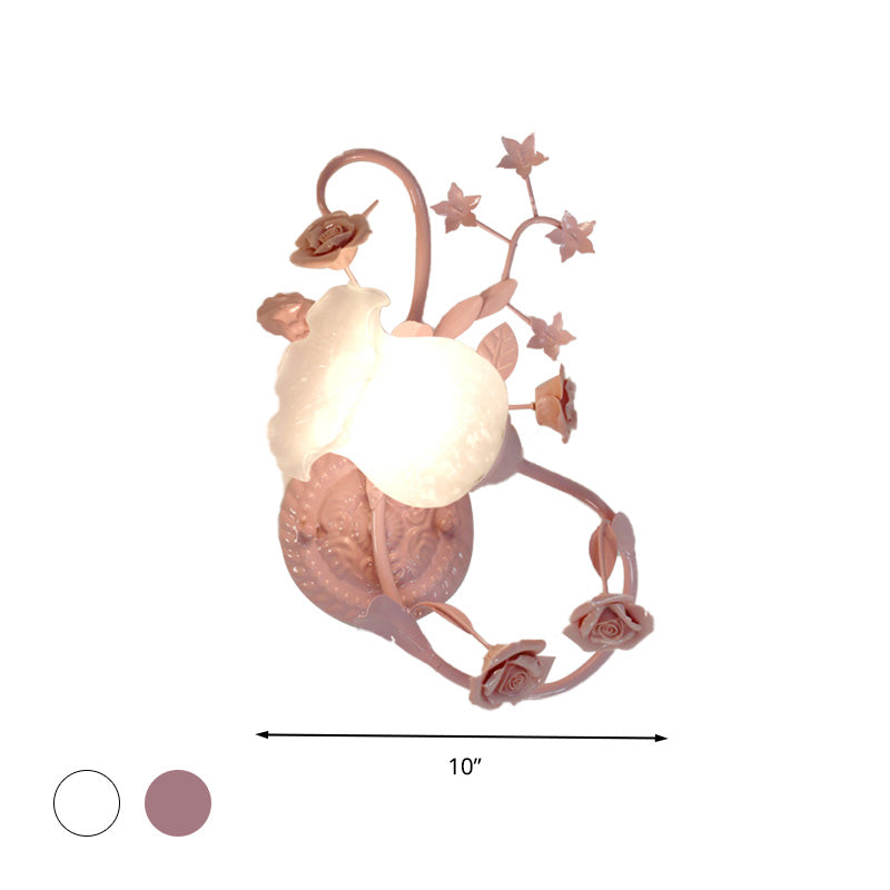 Vivolux | Creme Glas Blüten Wandmontierte Lampe Landhausstil 1 Kopf Wohnzimmer Wandleuchte Lichtarmatur in Weiß/Rosa, Links/Rechts