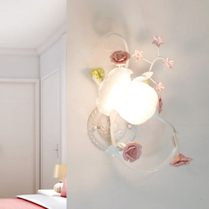 Vivolux | Creme Glas Blüten Wandmontierte Lampe Landhausstil 1 Kopf Wohnzimmer Wandleuchte Lichtarmatur in Weiß/Rosa, Links/Rechts