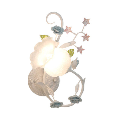 Vivolux | Creme Glas Blüten Wandmontierte Lampe Landhausstil 1 Kopf Wohnzimmer Wandleuchte Lichtarmatur in Weiß/Rosa, Links/Rechts