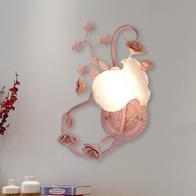 Vivolux | Creme Glas Blüten Wandmontierte Lampe Landhausstil 1 Kopf Wohnzimmer Wandleuchte Lichtarmatur in Weiß/Rosa, Links/Rechts