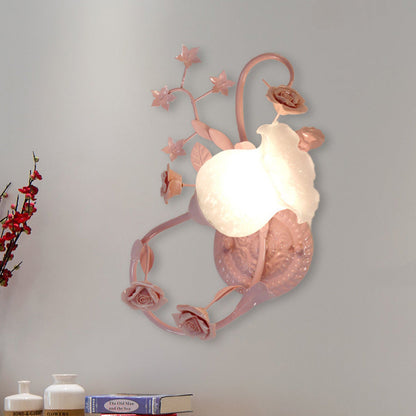 Vivolux | Creme Glas Blüten Wandmontierte Lampe Landhausstil 1 Kopf Wohnzimmer Wandleuchte Lichtarmatur in Weiß/Rosa, Links/Rechts