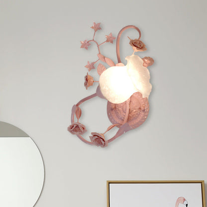 Vivolux | Creme Glas Blüten Wandmontierte Lampe Landhausstil 1 Kopf Wohnzimmer Wandleuchte Lichtarmatur in Weiß/Rosa, Links/Rechts