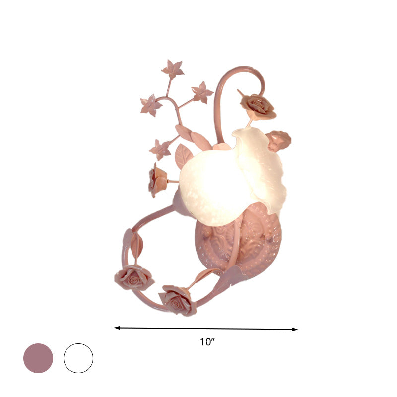 Vivolux | Creme Glas Blüten Wandmontierte Lampe Landhausstil 1 Kopf Wohnzimmer Wandleuchte Lichtarmatur in Weiß/Rosa, Links/Rechts