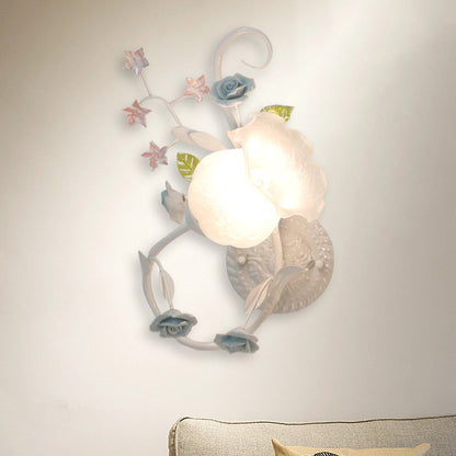 Vivolux | Creme Glas Blüten Wandmontierte Lampe Landhausstil 1 Kopf Wohnzimmer Wandleuchte Lichtarmatur in Weiß/Rosa, Links/Rechts