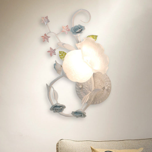 Vivolux | Creme Glas Blüten Wandmontierte Lampe Landhausstil 1 Kopf Wohnzimmer Wandleuchte Lichtarmatur in Weiß/Rosa, Links/Rechts