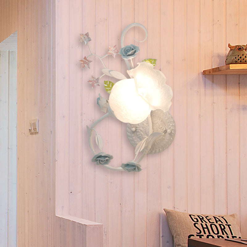 Vivolux | Creme Glas Blüten Wandmontierte Lampe Landhausstil 1 Kopf Wohnzimmer Wandleuchte Lichtarmatur in Weiß/Rosa, Links/Rechts