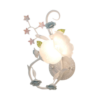 Vivolux | Creme Glas Blüten Wandmontierte Lampe Landhausstil 1 Kopf Wohnzimmer Wandleuchte Lichtarmatur in Weiß/Rosa, Links/Rechts