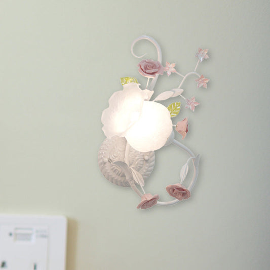 Vivolux | Traditionalisme Bloem Motief Muurmontage Lamp 1 Hoofdkraan Witte Glas Wandlamp voor Slaapkamer, Links/Rechts