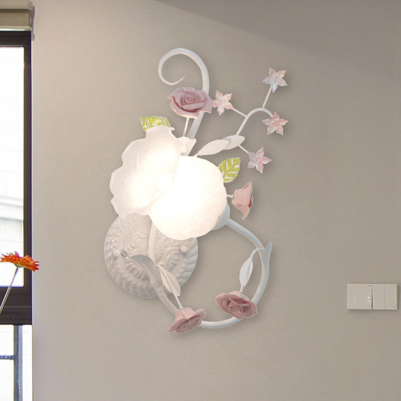 Vivolux | Traditionalisme Bloem Motief Muurmontage Lamp 1 Hoofdkraan Witte Glas Wandlamp voor Slaapkamer, Links/Rechts