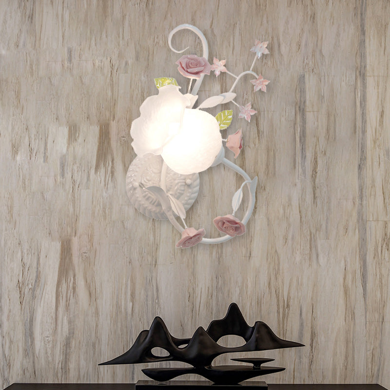 Vivolux | Traditionalisme Bloem Motief Muurmontage Lamp 1 Hoofdkraan Witte Glas Wandlamp voor Slaapkamer, Links/Rechts