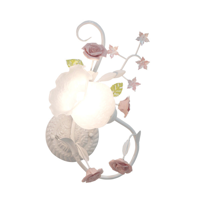 Vivolux | Traditionalisme Bloem Motief Muurmontage Lamp 1 Hoofdkraan Witte Glas Wandlamp voor Slaapkamer, Links/Rechts