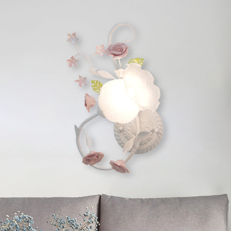 Vivolux | Traditionalisme Bloem Motief Muurmontage Lamp 1 Hoofdkraan Witte Glas Wandlamp voor Slaapkamer, Links/Rechts