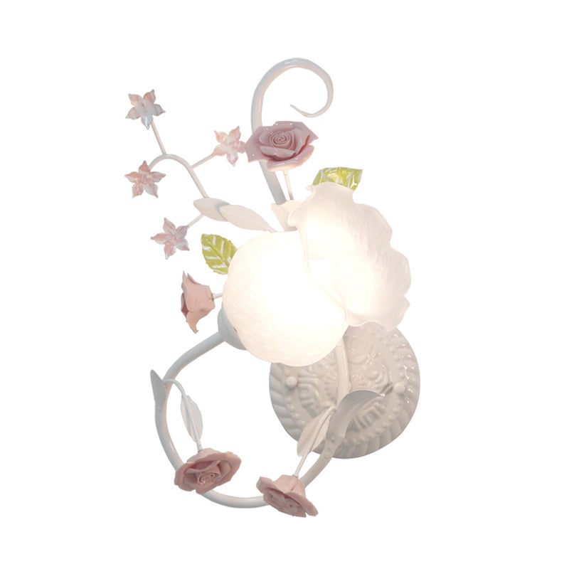 Vivolux | Traditionalisme Bloem Motief Muurmontage Lamp 1 Hoofdkraan Witte Glas Wandlamp voor Slaapkamer, Links/Rechts