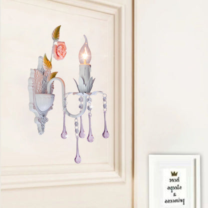 Vivolux | 1 Glühbirne Wandlicht Traditionelle Kerzenhalter Facettierte Kristall Wandlampe in Weiß/Grün für das Wohnzimmer