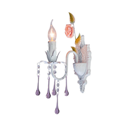 Vivolux | 1 Glühbirne Wandlicht Traditionelle Kerzenhalter Facettierte Kristall Wandlampe in Weiß/Grün für das Wohnzimmer