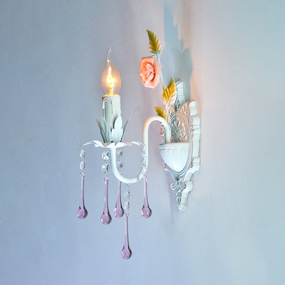 Vivolux | 1 Glühbirne Wandlicht Traditionelle Kerzenhalter Facettierte Kristall Wandlampe in Weiß/Grün für das Wohnzimmer