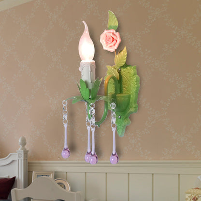 Vivolux | 1 Glühbirne Wandlicht Traditionelle Kerzenhalter Facettierte Kristall Wandlampe in Weiß/Grün für das Wohnzimmer