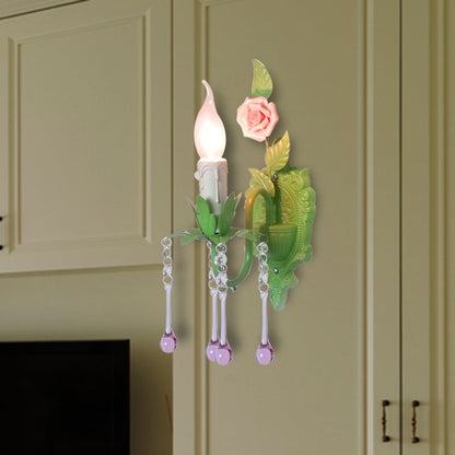 Vivolux | 1 Glühbirne Wandlicht Traditionelle Kerzenhalter Facettierte Kristall Wandlampe in Weiß/Grün für das Wohnzimmer