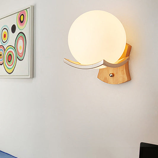 Vivolux | 1 Kopf Treppenhaus Wandlampe Modernismus Holz Wandleuchte mit runder Opalglas-Schirm